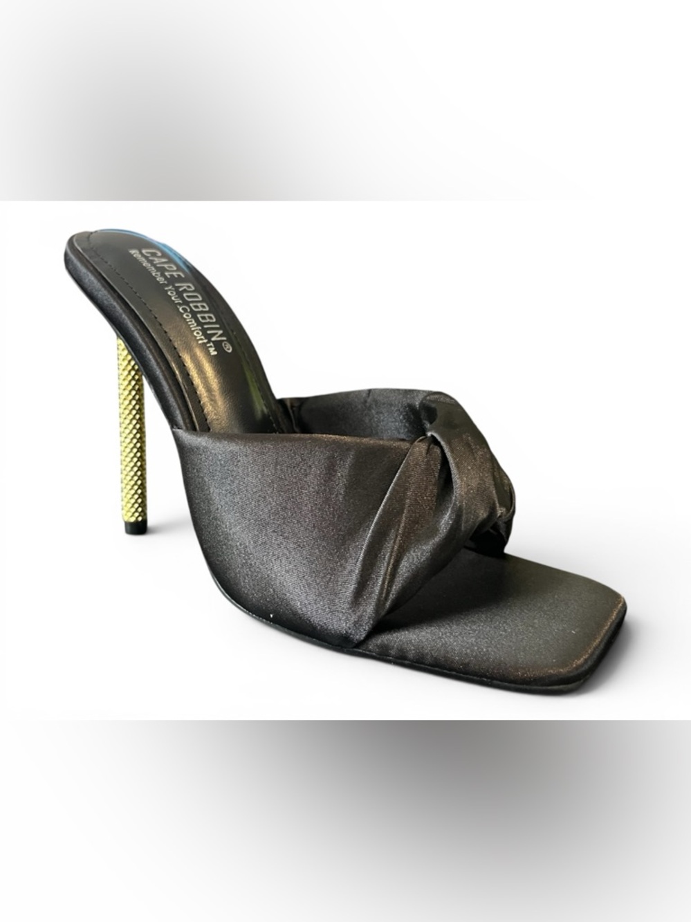 Cape Robbin Black Satin Twist-Knot Slide Heel